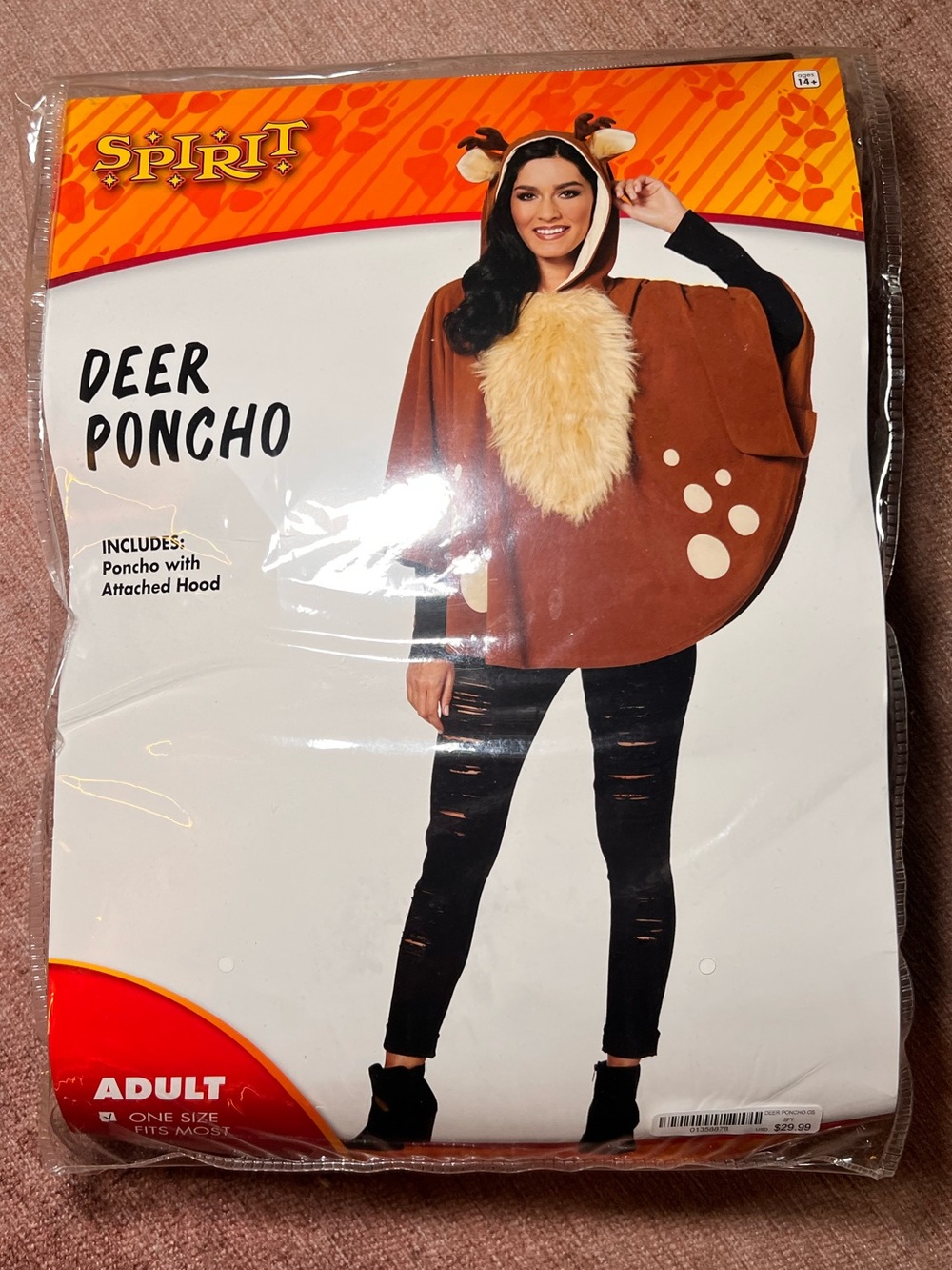 Spirit Deer Poncho Costume - Brown with Cream Fur Chest One Size